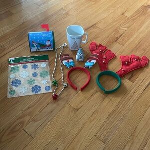 EUC~7 Piece Various Christmas Items Headband/Mug/Decals/Ornament/Necklace & More